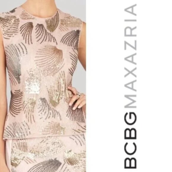 BCBGMaxAzria "Savannah" Sequin Peplum Top Sz XXS - Picture 2 of 4